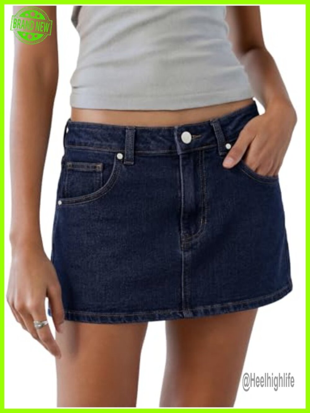 Denim Skort Stretchy Mid Waist Mini Skirt Built-in Shorts
